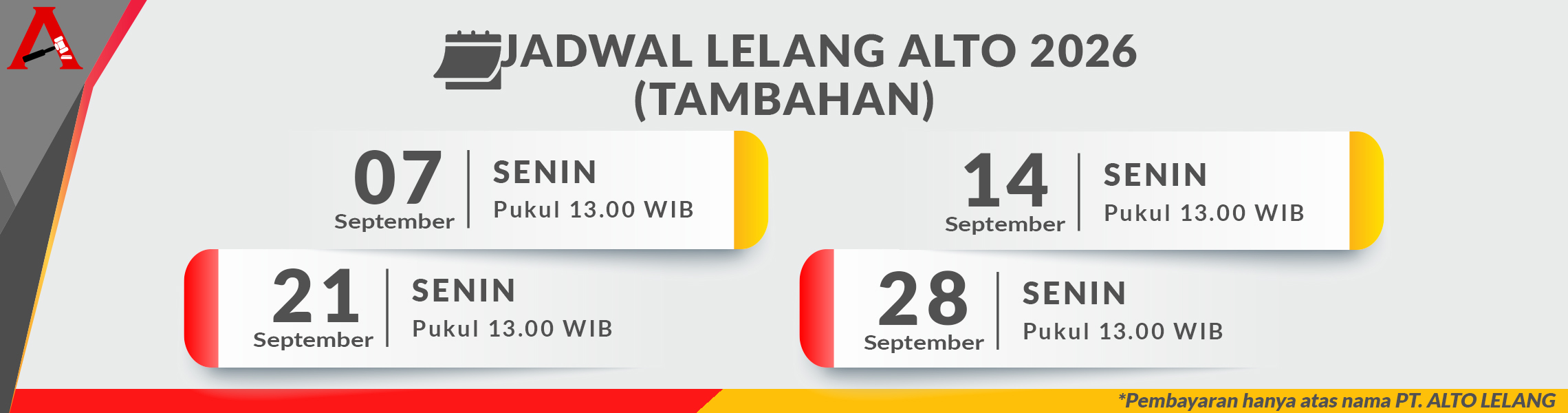 Jadwal Lelang SEPTEMBER 2026 (TAMBAHAN)