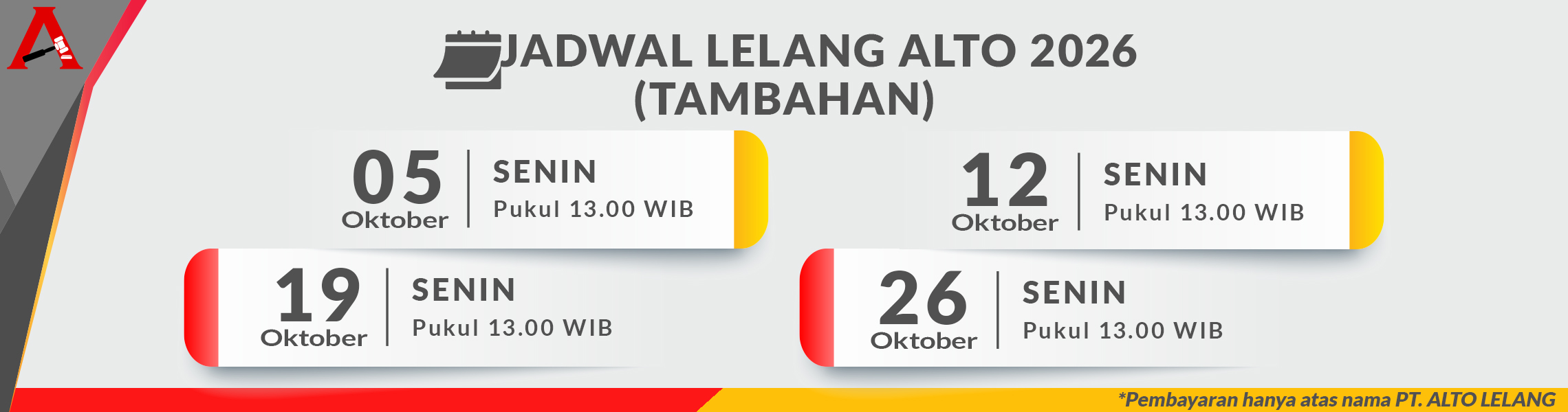 Jadwal Lelang OKTOBER 2026 (TAMBAHAN)